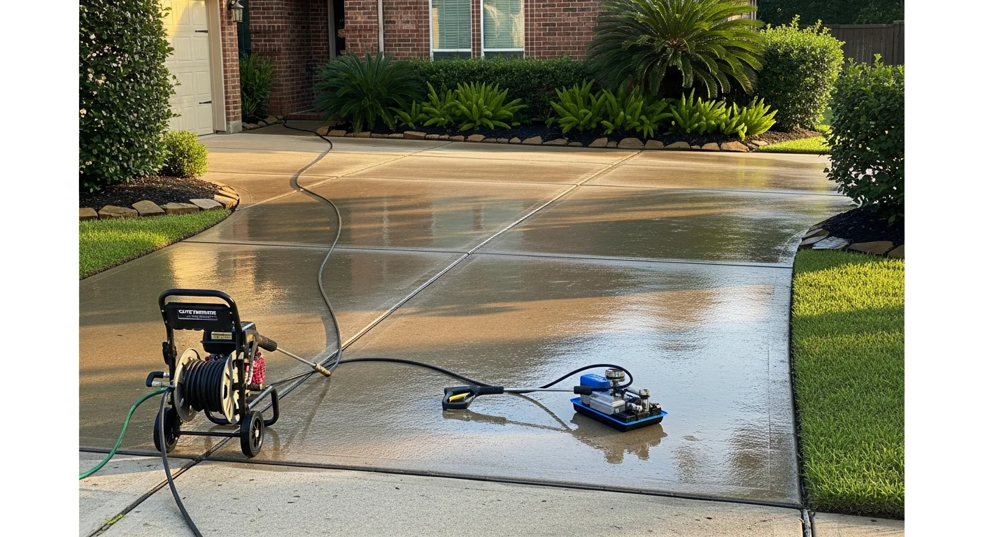 Professional pressure washing service cleaning exterior of residential home