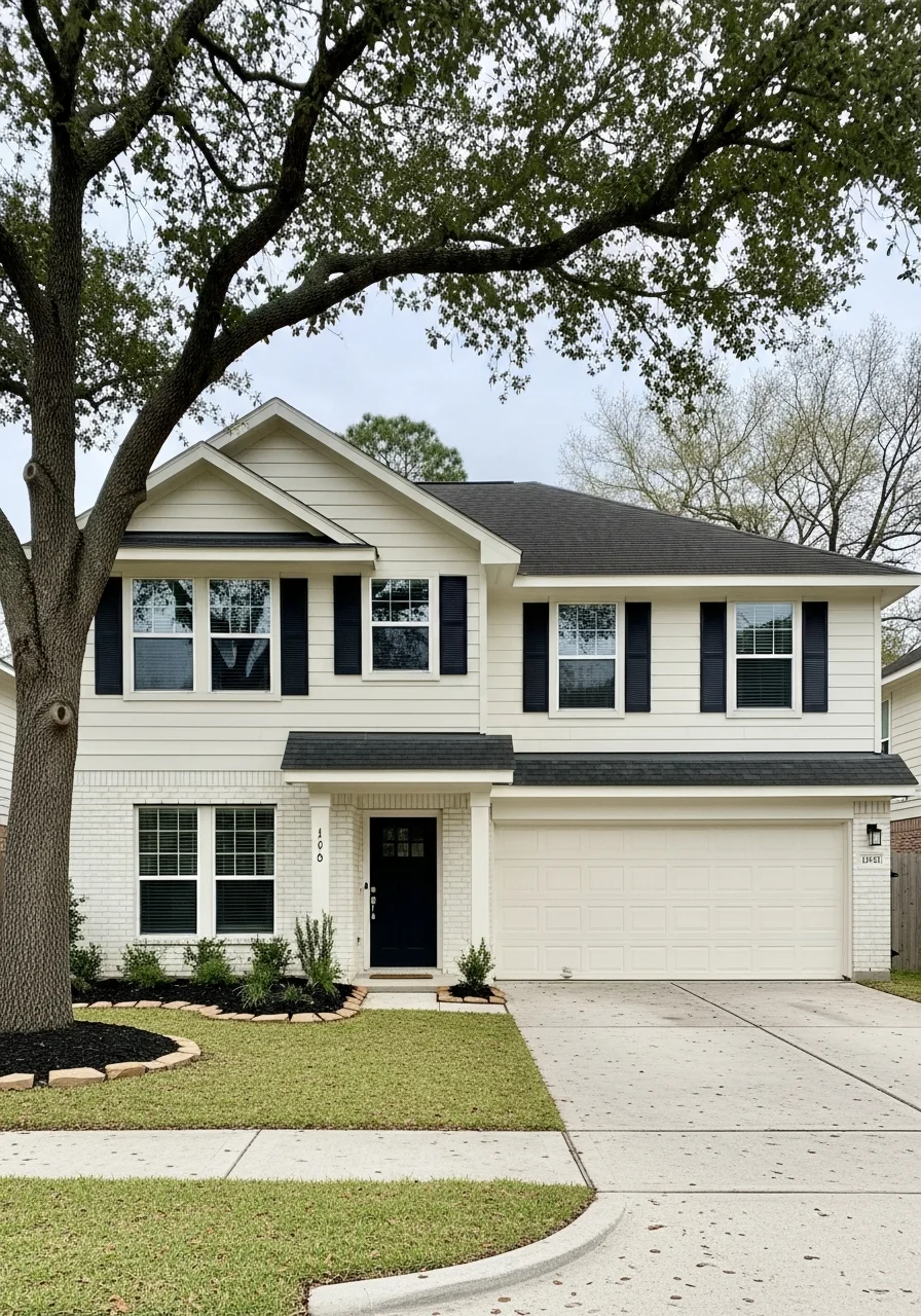 Pearland home exterior with modern finishes and landscaping representative of the city's established neighborhoods.