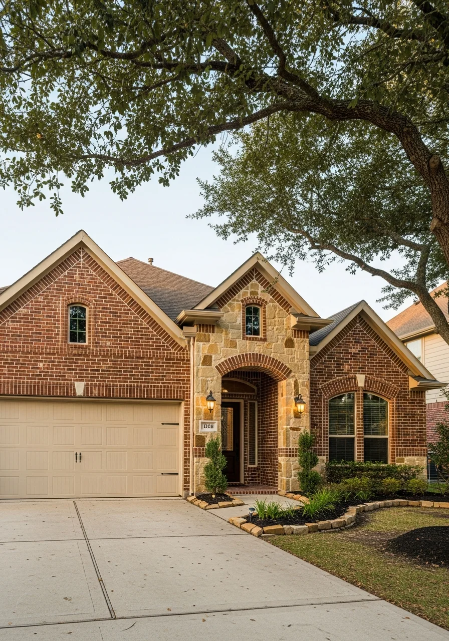 Tomball residential property with mature landscaping and traditional home architecture representative of the area.
